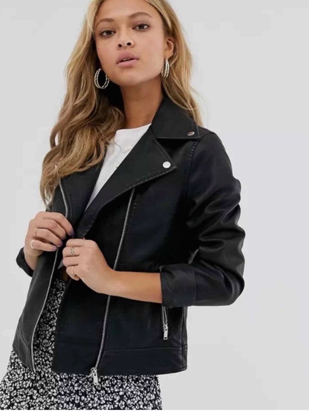 New Look Black Faux Leather Biker Jacket Size 4